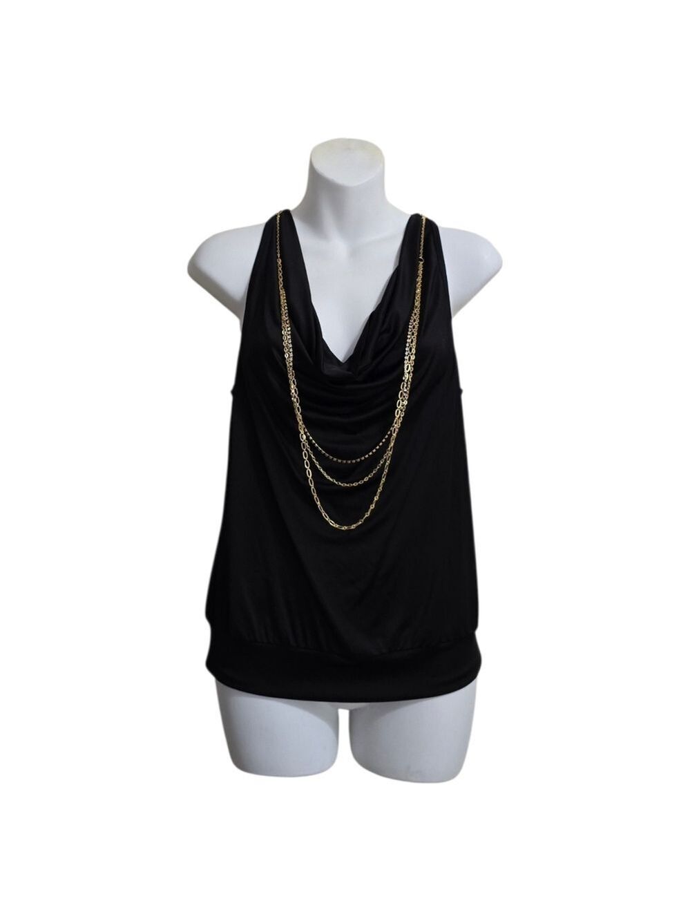 Trina Turk Vanda Satin Chain Sleeveless Blouse In Black Sz XS NWT